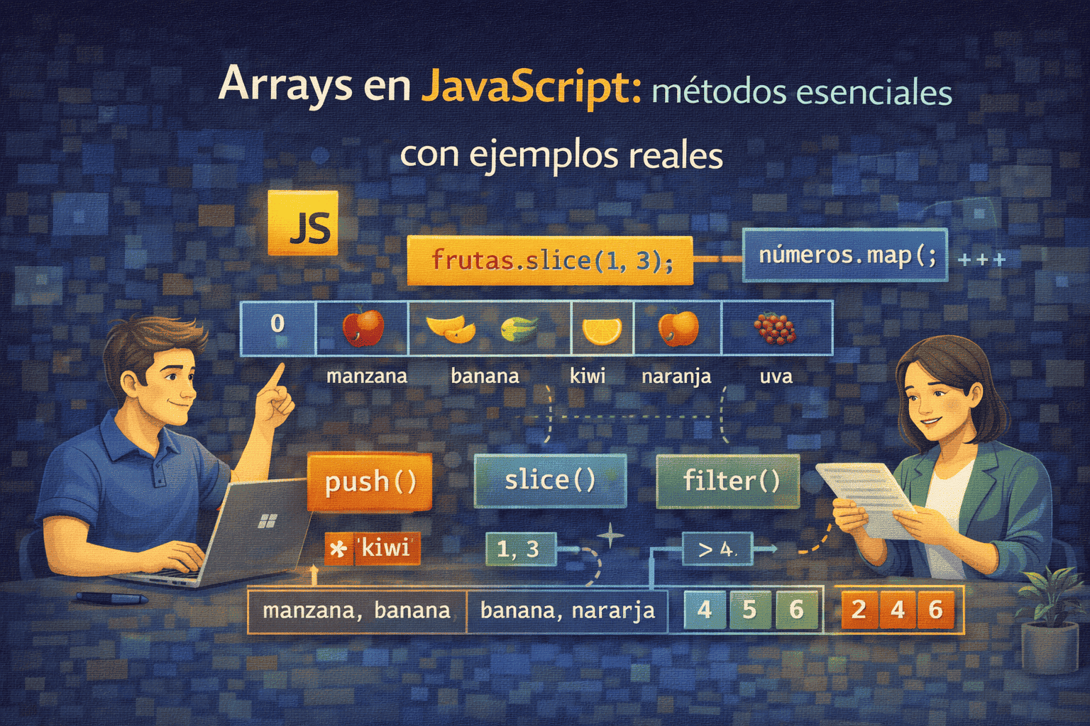 Arrays en JavaScript: métodos esenciales con ejemplos reales